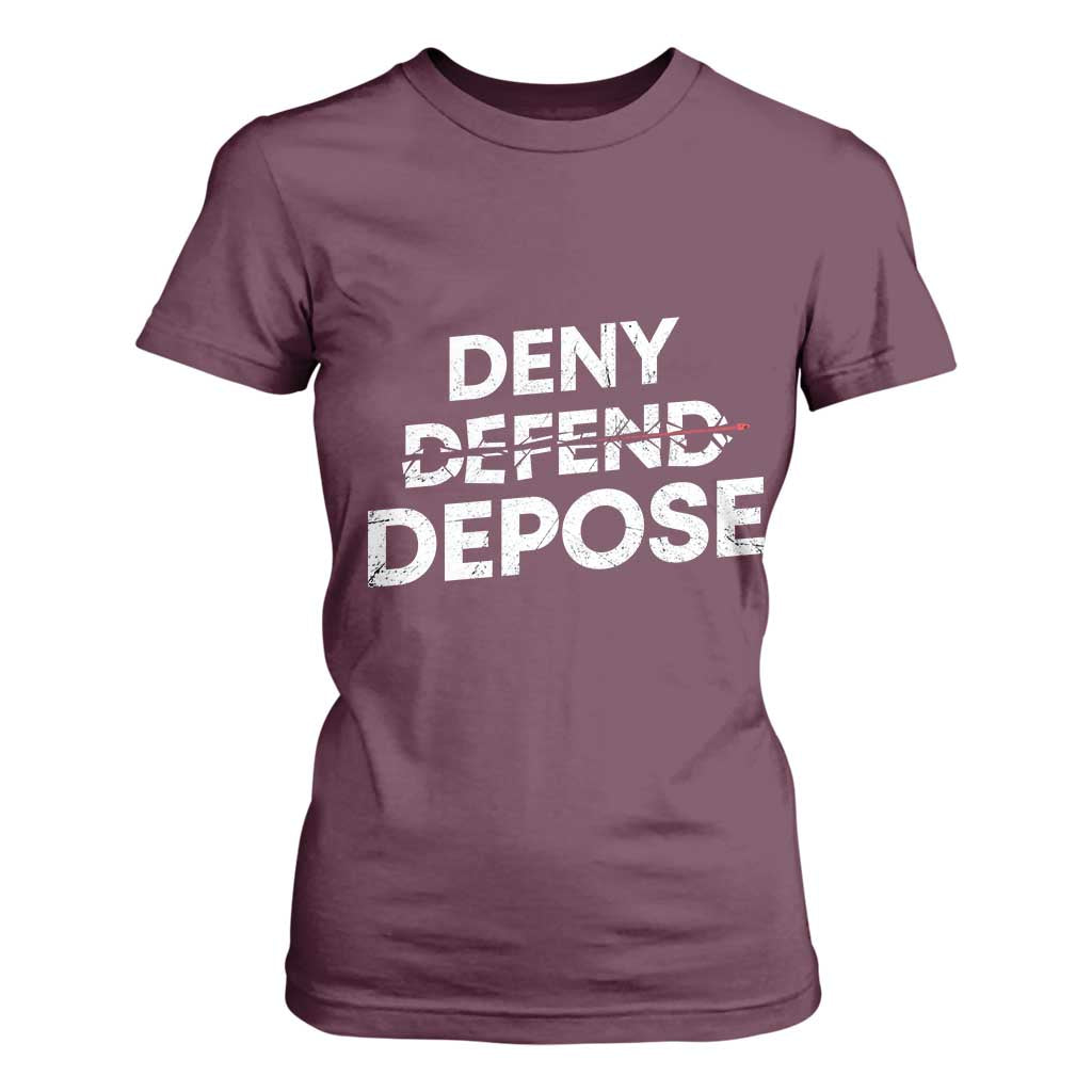 Deny Defend Depose T Shirt For Women Vintage Shooting Breaks Bullet Through TS11 Maroon Print Your Wear