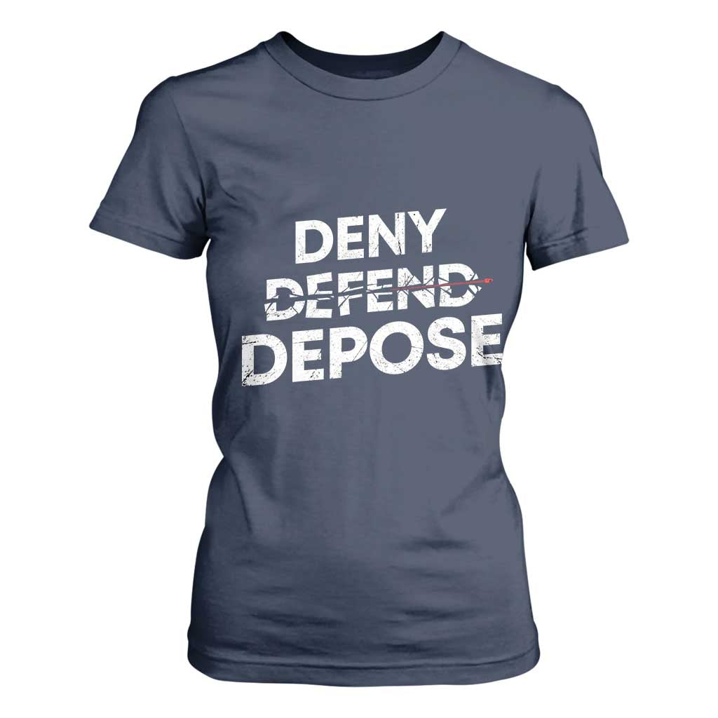 Deny Defend Depose T Shirt For Women Vintage Shooting Breaks Bullet Through TS11 Navy Print Your Wear