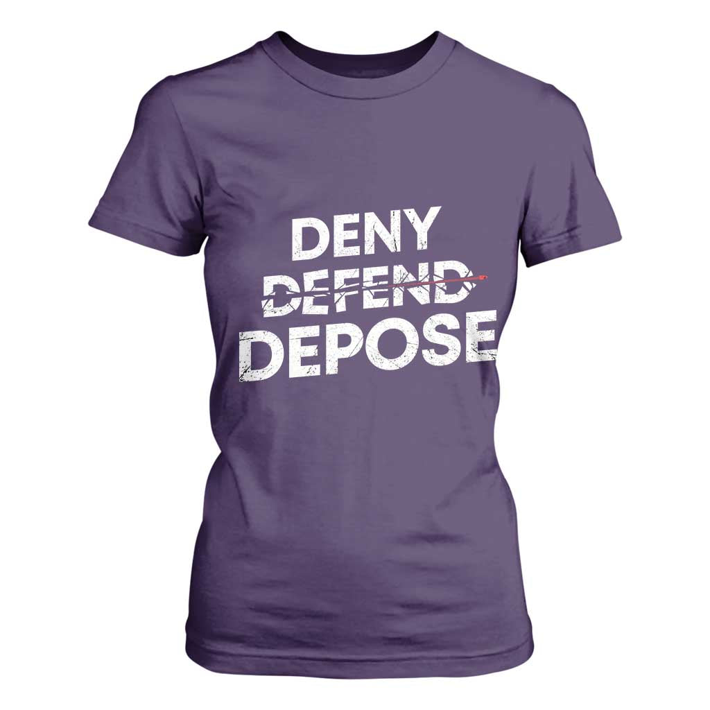 Deny Defend Depose T Shirt For Women Vintage Shooting Breaks Bullet Through TS11 Purple Print Your Wear