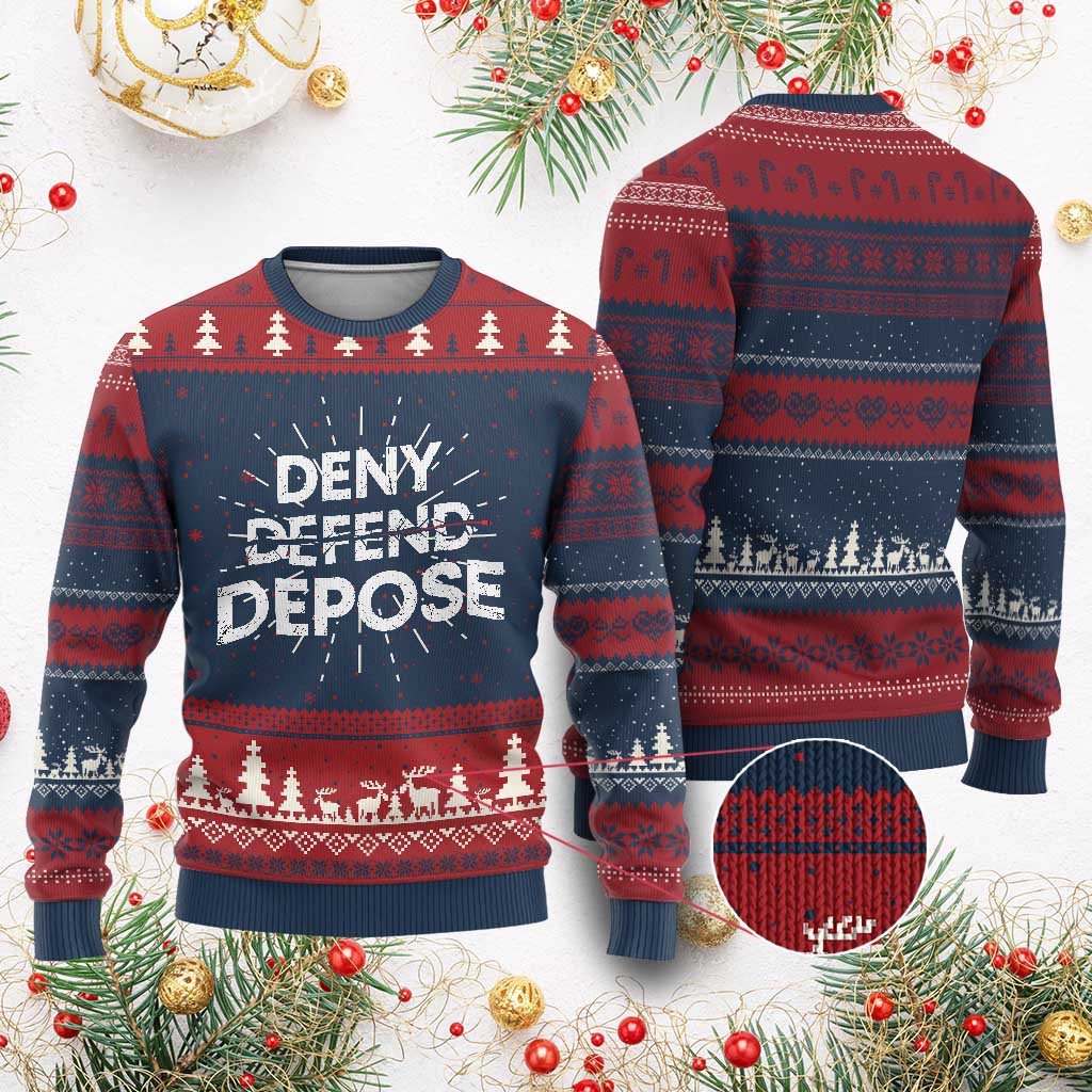 Deny Defend Depose Ugly Christmas Sweater Vintage Shooting Breaks Bullet Through TS11 Burgundy Print Your Wear