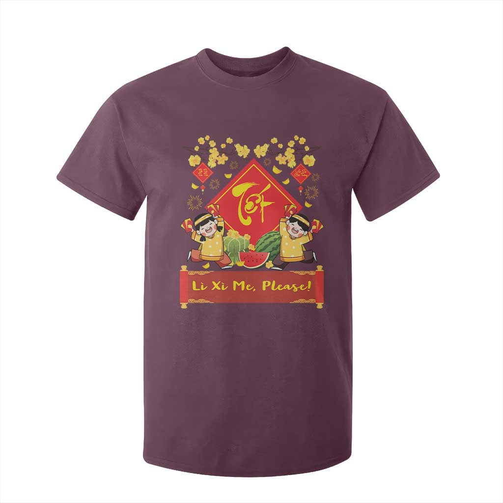 Funny Tet Vietnamese New Year 2025 T Shirt For Kid Li Xi Me Please Viet Holiday TS11 Maroon Print Your Wear