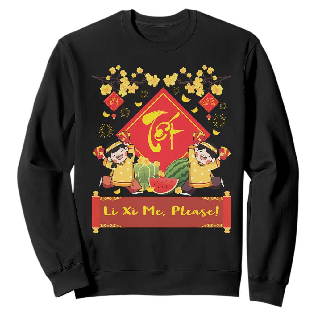 Funny Tet Vietnamese New Year 2025 Sweatshirt Li Xi Me Please Viet Holiday TS11 Black Print Your Wear