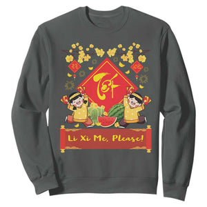 Funny Tet Vietnamese New Year 2025 Sweatshirt Li Xi Me Please Viet Holiday TS11 Dark Heather Print Your Wear
