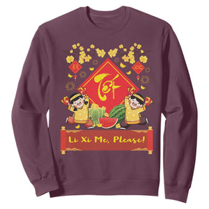 Funny Tet Vietnamese New Year 2025 Sweatshirt Li Xi Me Please Viet Holiday TS11 Maroon Print Your Wear