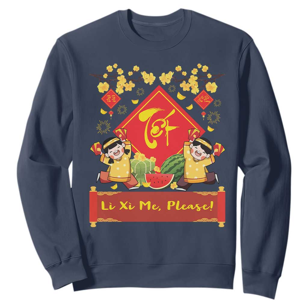 Funny Tet Vietnamese New Year 2025 Sweatshirt Li Xi Me Please Viet Holiday TS11 Navy Print Your Wear