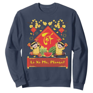 Funny Tet Vietnamese New Year 2025 Sweatshirt Li Xi Me Please Viet Holiday TS11 Navy Print Your Wear
