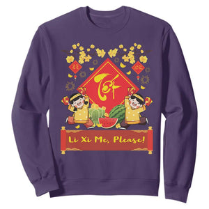 Funny Tet Vietnamese New Year 2025 Sweatshirt Li Xi Me Please Viet Holiday TS11 Purple Print Your Wear