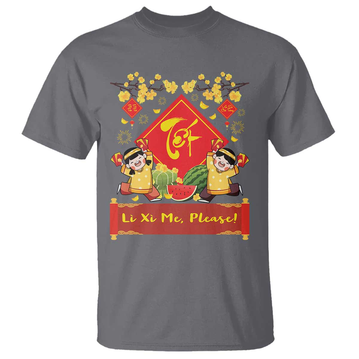 Funny Tet Vietnamese New Year 2025 T Shirt Li Xi Me Please Viet Holiday TS11 Charcoal Print Your Wear