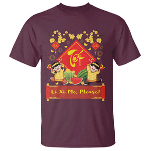 Funny Tet Vietnamese New Year 2025 T Shirt Li Xi Me Please Viet Holiday TS11 Maroon Print Your Wear