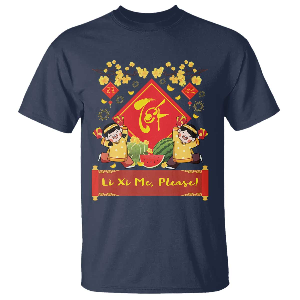 Funny Tet Vietnamese New Year 2025 T Shirt Li Xi Me Please Viet Holiday TS11 Navy Print Your Wear