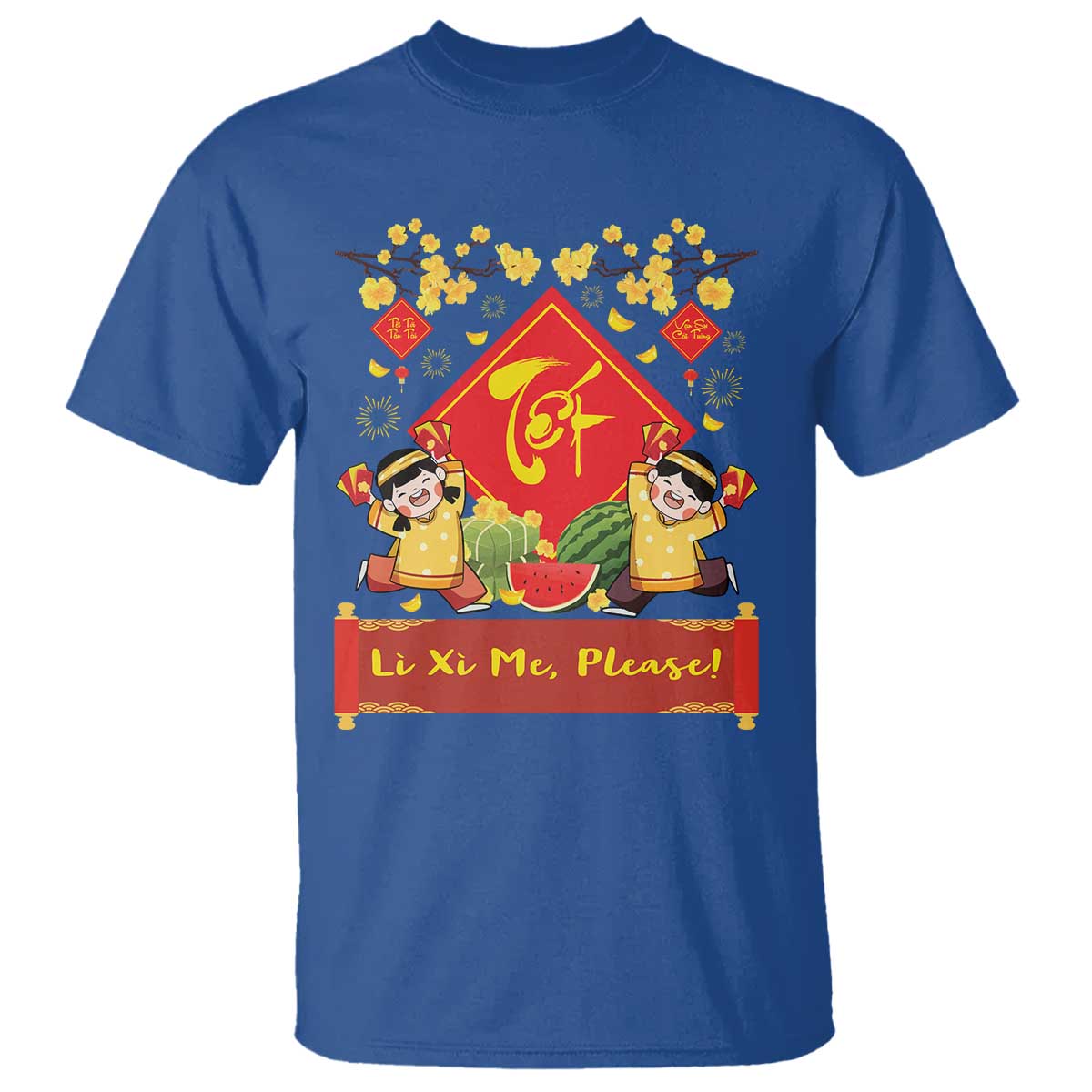 Funny Tet Vietnamese New Year 2025 T Shirt Li Xi Me Please Viet Holiday TS11 Royal Blue Print Your Wear