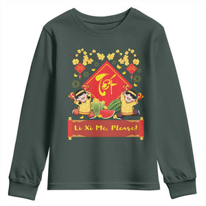 Funny Tet Vietnamese New Year 2025 Youth Sweatshirt Li Xi Me Please Viet Holiday TS11 Dark Forest Green Print Your Wear