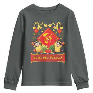Funny Tet Vietnamese New Year 2025 Youth Sweatshirt Li Xi Me Please Viet Holiday TS11 Dark Heather Print Your Wear