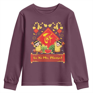 Funny Tet Vietnamese New Year 2025 Youth Sweatshirt Li Xi Me Please Viet Holiday TS11 Maroon Print Your Wear