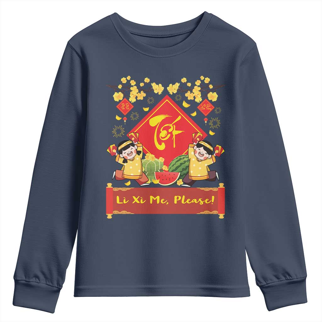 Funny Tet Vietnamese New Year 2025 Youth Sweatshirt Li Xi Me Please Viet Holiday TS11 Navy Print Your Wear