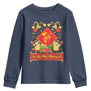 Funny Tet Vietnamese New Year 2025 Youth Sweatshirt Li Xi Me Please Viet Holiday TS11 Navy Print Your Wear