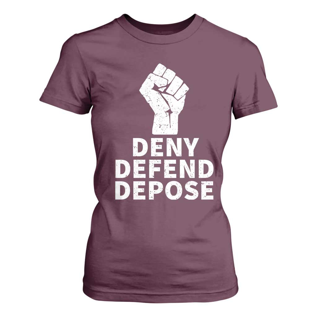 Deny Defend Depose T Shirt For Women Vintage Hand Fist TS11 Maroon Print Your Wear