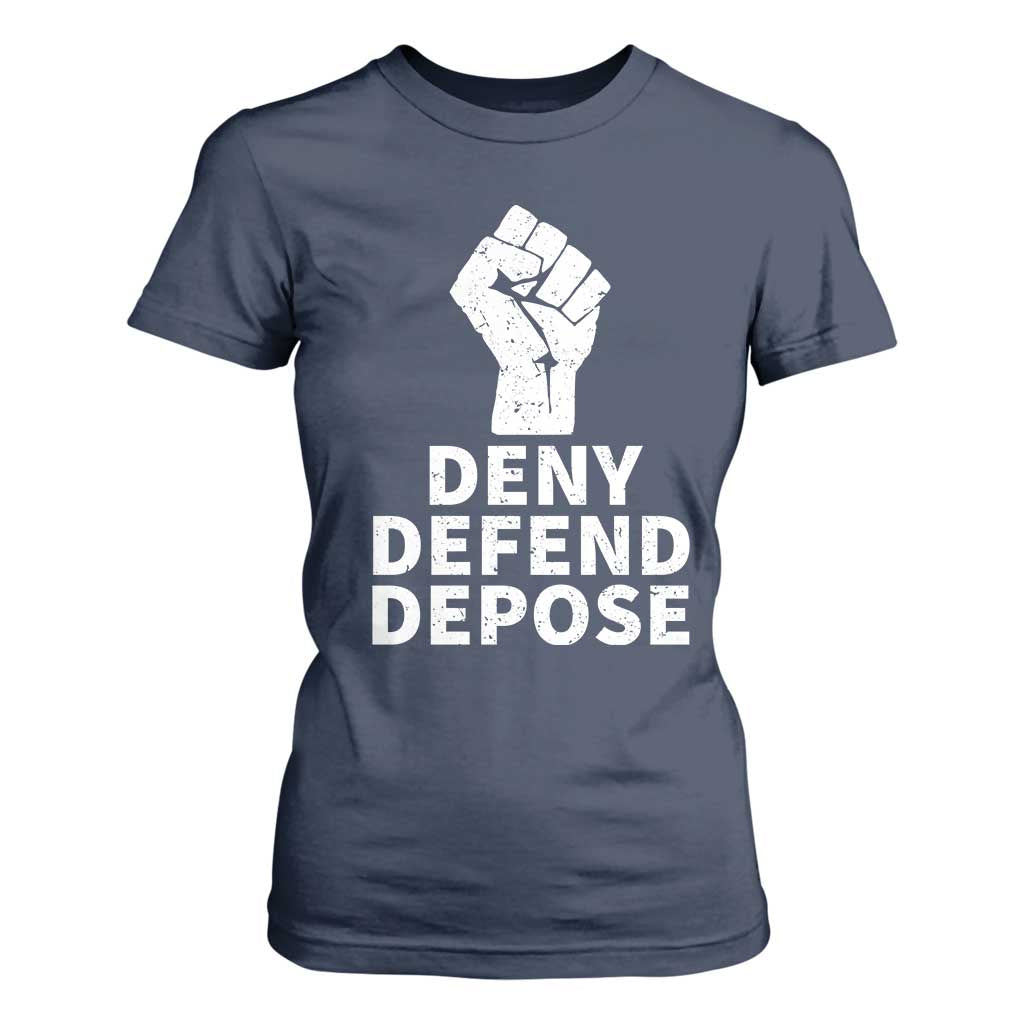Deny Defend Depose T Shirt For Women Vintage Hand Fist TS11 Navy Print Your Wear