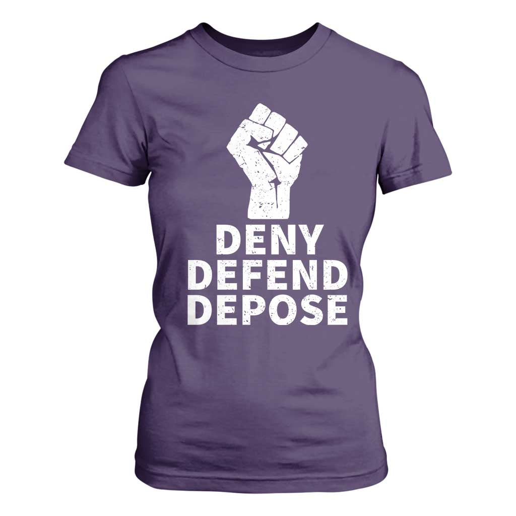 Deny Defend Depose T Shirt For Women Vintage Hand Fist TS11 Purple Print Your Wear