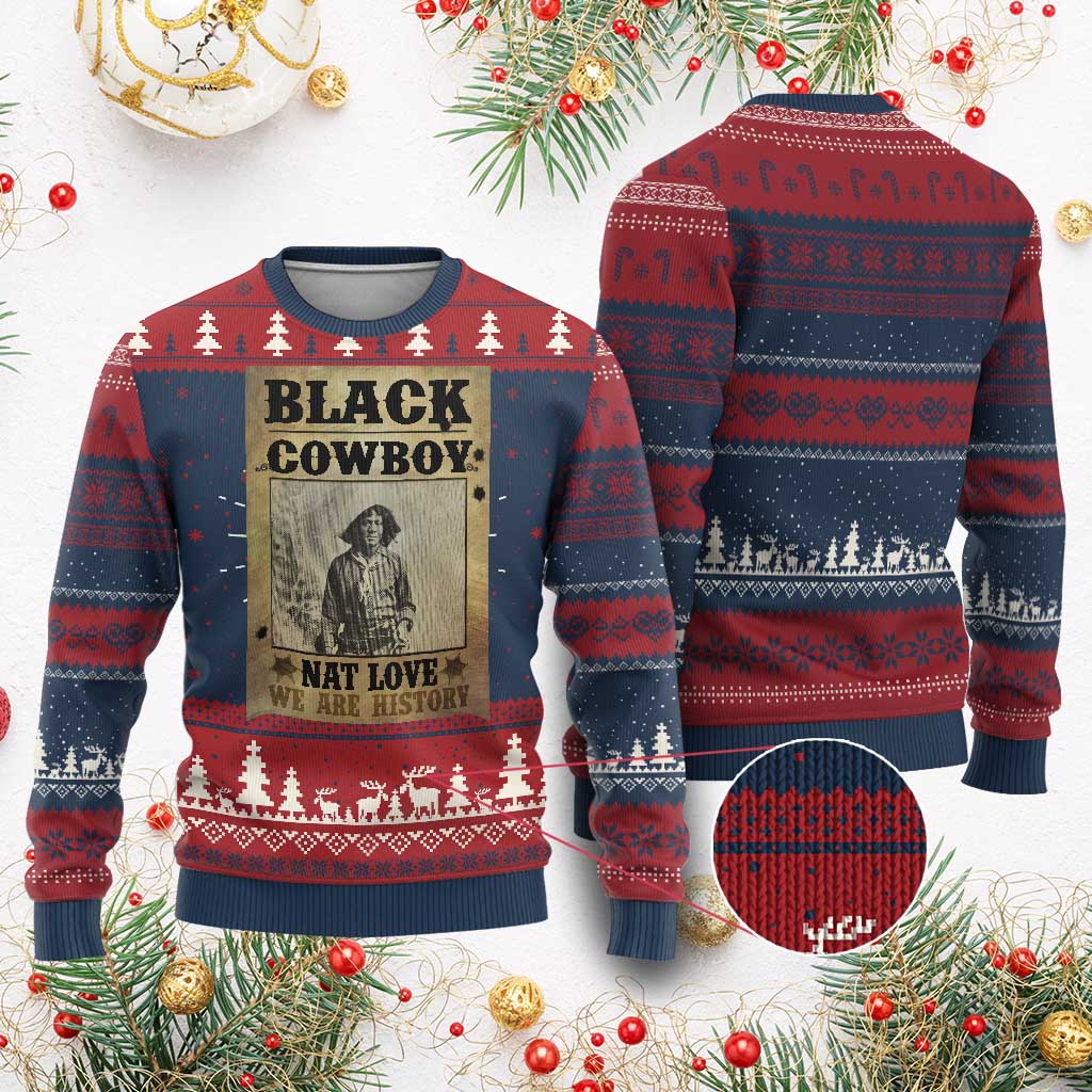 Black Cowboy Nat Love Knit Sweatshirt Black History Month TS11 Burgundy Print Your Wear