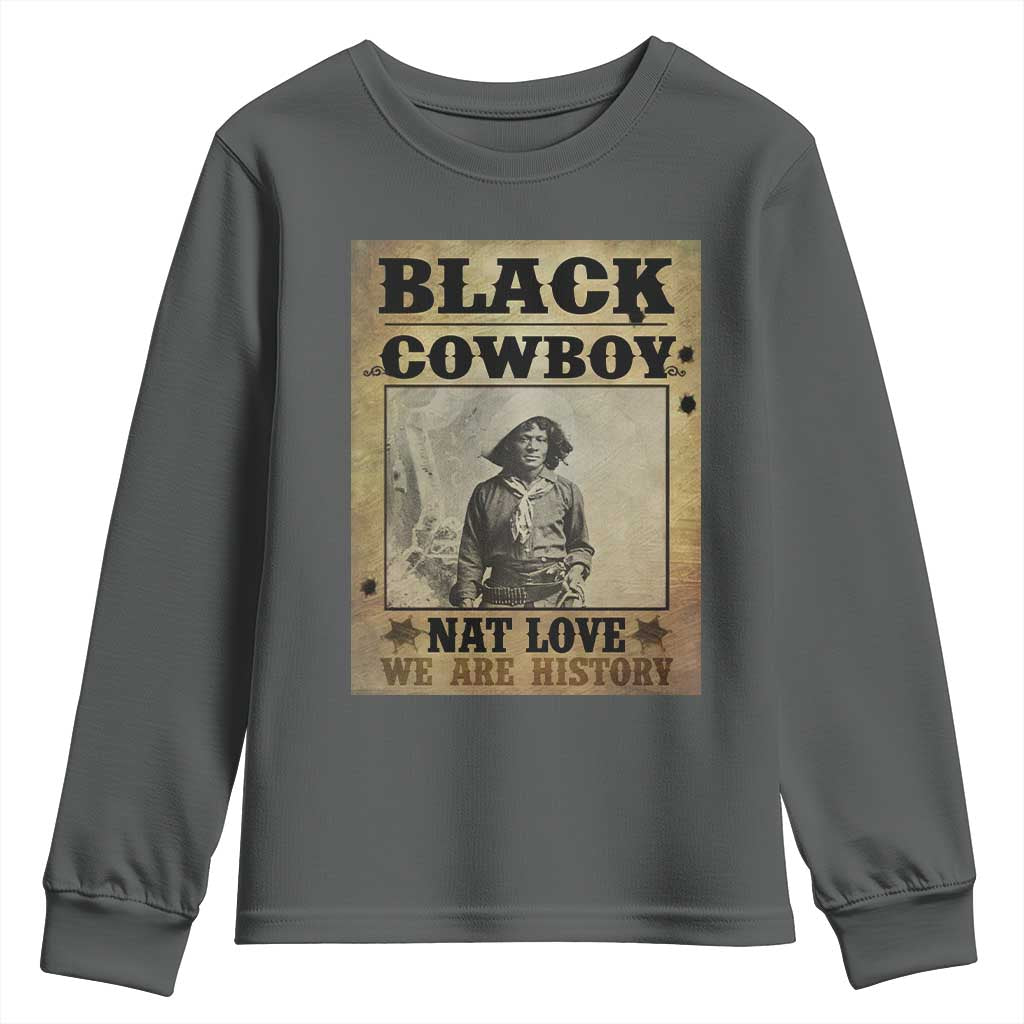 Black Cowboy Nat Love Youth Sweatshirt Black History Month TS11 Dark Heather Print Your Wear