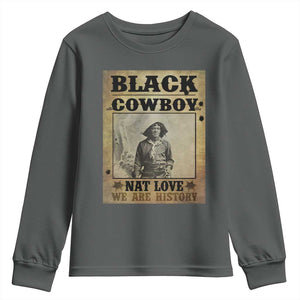 Black Cowboy Nat Love Youth Sweatshirt Black History Month TS11 Dark Heather Print Your Wear