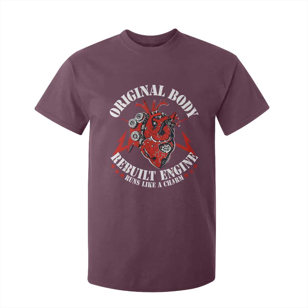 Funny Open Heart Surgery Recovery Survivor T Shirt For Kid Original Body Rebuilt Engine Runs Like A Charm TS11 Maroon Print Your Wear