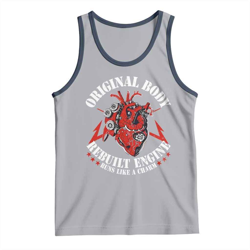Funny Open Heart Surgery Recovery Survivor Tank Top Original Body Rebuilt Engine Runs Like A Charm TS11 Athletic Heather Navy Print Your Wear