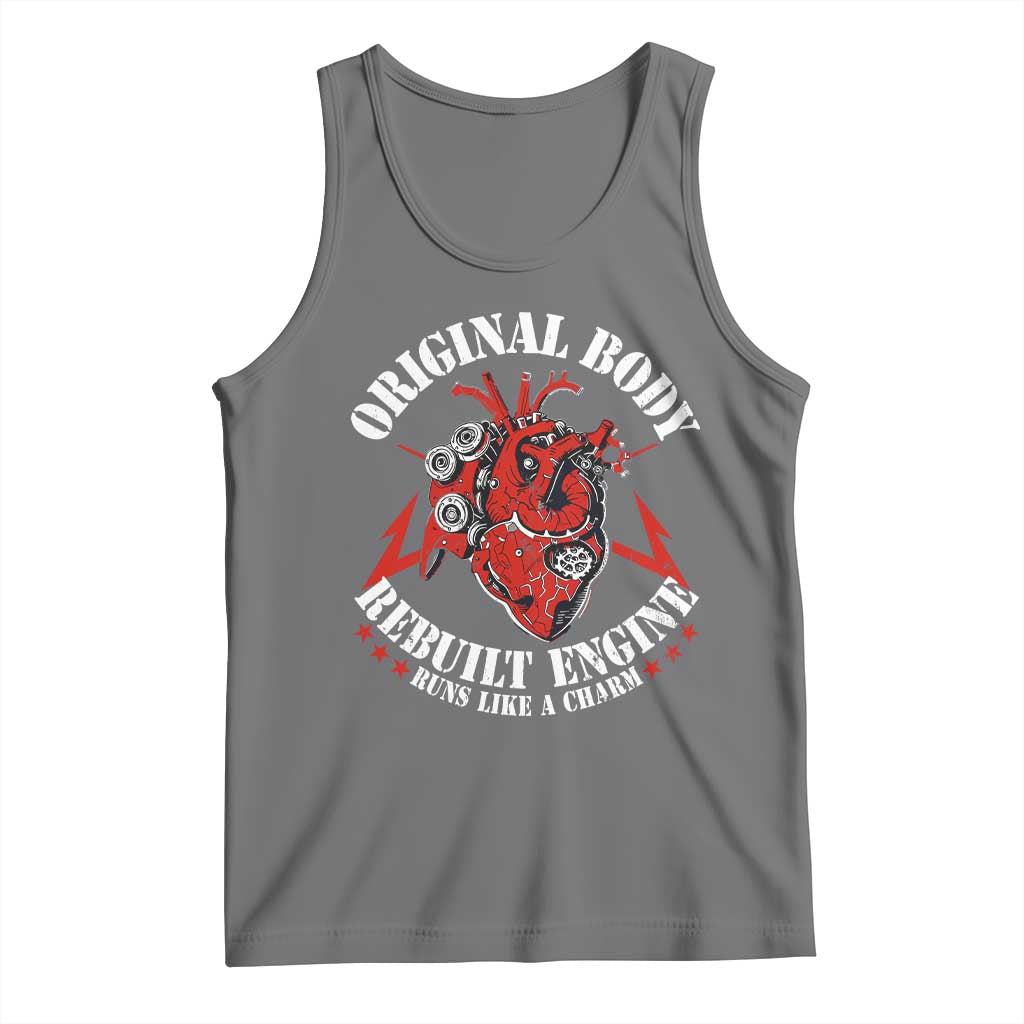 Funny Open Heart Surgery Recovery Survivor Tank Top Original Body Rebuilt Engine Runs Like A Charm TS11 Black Heather Print Your Wear