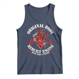 Funny Open Heart Surgery Recovery Survivor Tank Top Original Body Rebuilt Engine Runs Like A Charm TS11 Navy Print Your Wear
