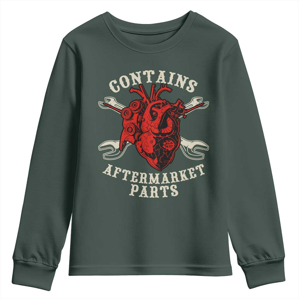 Funny Heart Surgery Youth Sweatshirt Contains Aftermarket Parts TS11 Dark Forest Green Print Your Wear