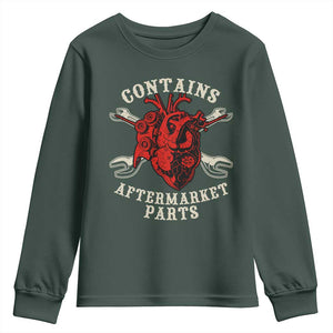 Funny Heart Surgery Youth Sweatshirt Contains Aftermarket Parts TS11 Dark Forest Green Print Your Wear