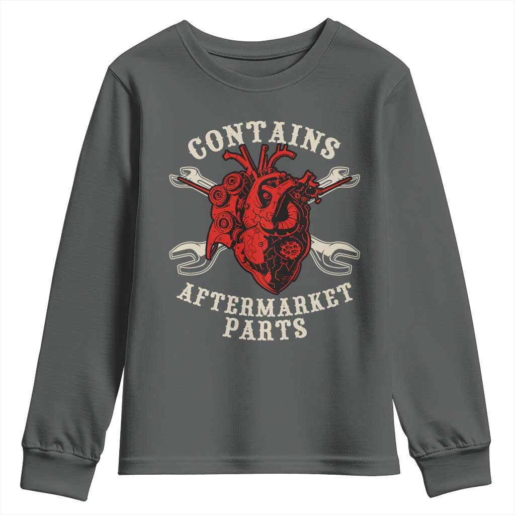 Funny Heart Surgery Youth Sweatshirt Contains Aftermarket Parts TS11 Dark Heather Print Your Wear