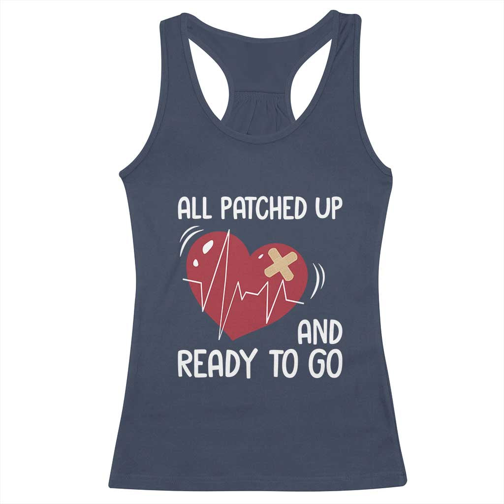Funny Heart Surgery Recovery Survivor Racerback Tank Top All Patched Up And Ready To Go CHD Awareness TS11 Navy Print Your Wear