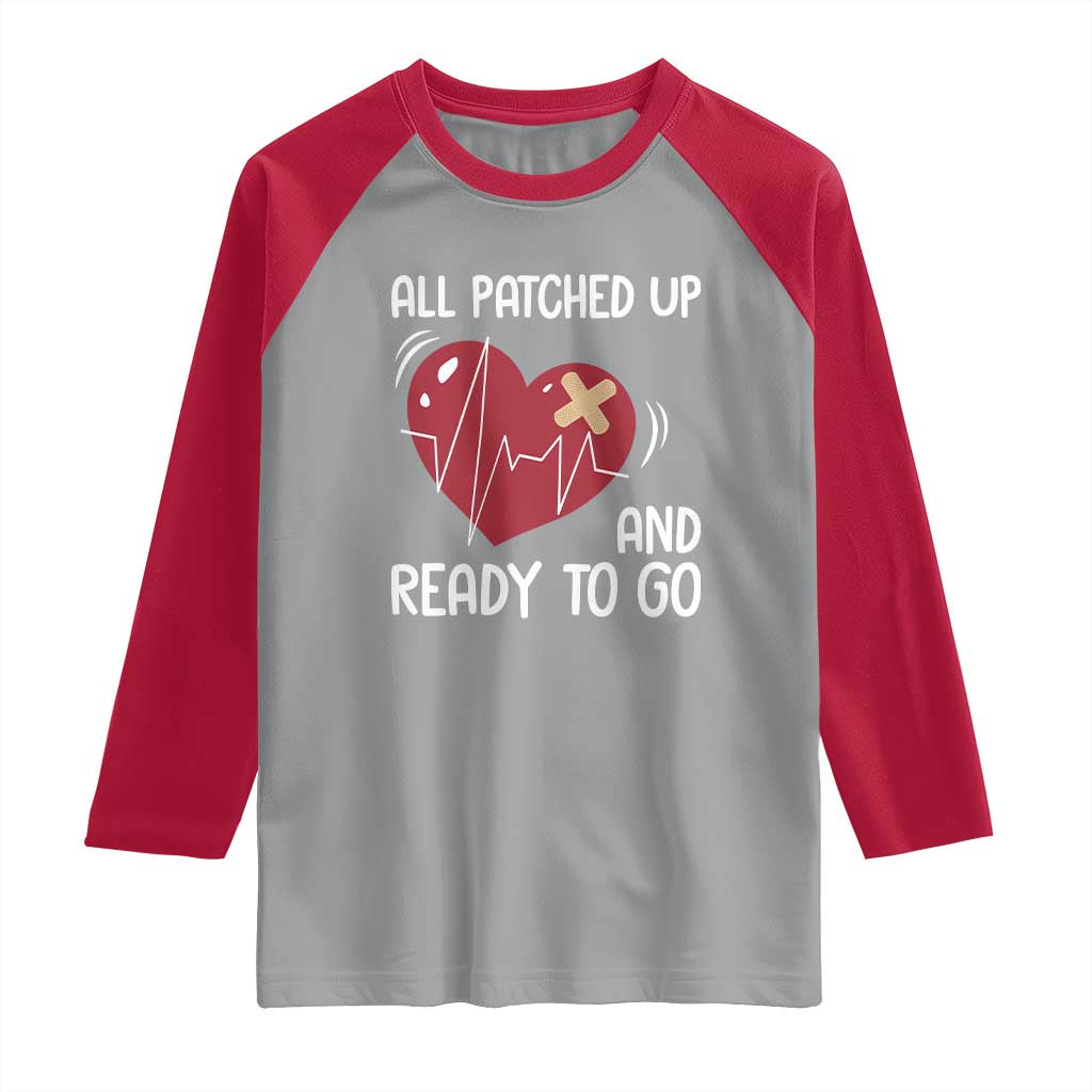 Funny Heart Surgery Recovery Survivor Raglan Shirt All Patched Up And Ready To Go CHD Awareness TS11 Sport Gray Red Print Your Wear