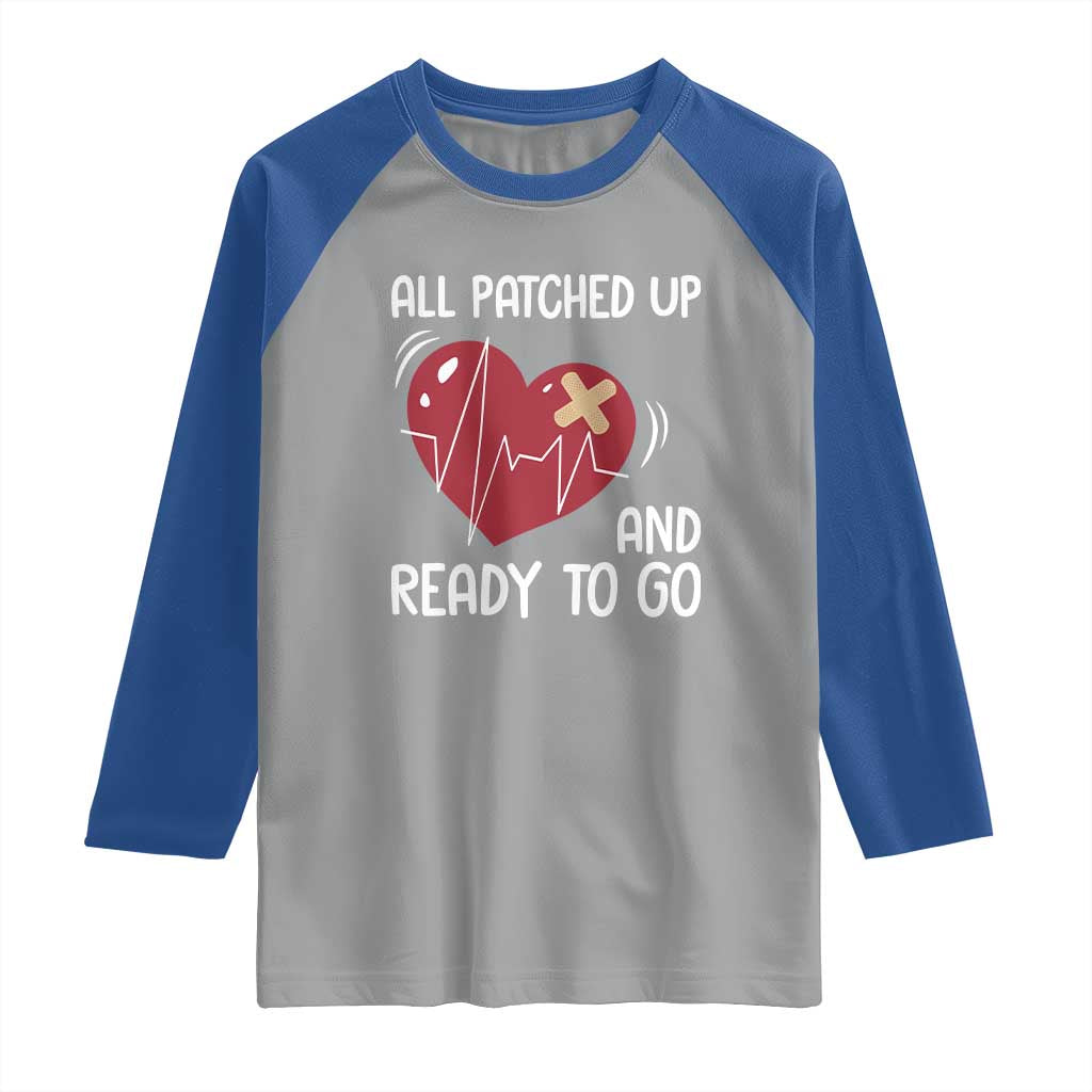 Funny Heart Surgery Recovery Survivor Raglan Shirt All Patched Up And Ready To Go CHD Awareness TS11 Sport Gray Royal Print Your Wear