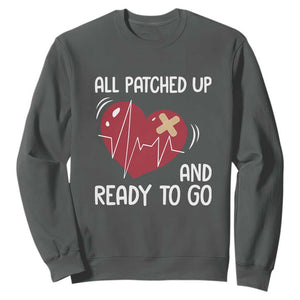 Funny Heart Surgery Recovery Survivor Sweatshirt All Patched Up And Ready To Go CHD Awareness TS11 Dark Heather Print Your Wear
