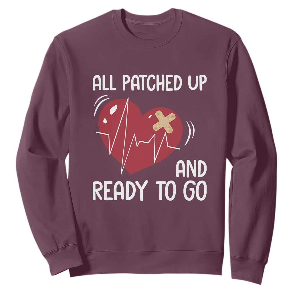 Funny Heart Surgery Recovery Survivor Sweatshirt All Patched Up And Ready To Go CHD Awareness TS11 Maroon Print Your Wear