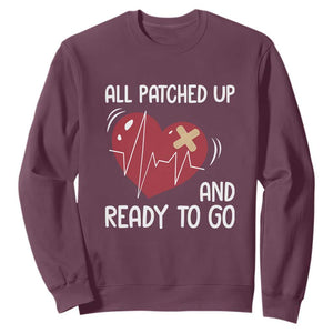 Funny Heart Surgery Recovery Survivor Sweatshirt All Patched Up And Ready To Go CHD Awareness TS11 Maroon Print Your Wear