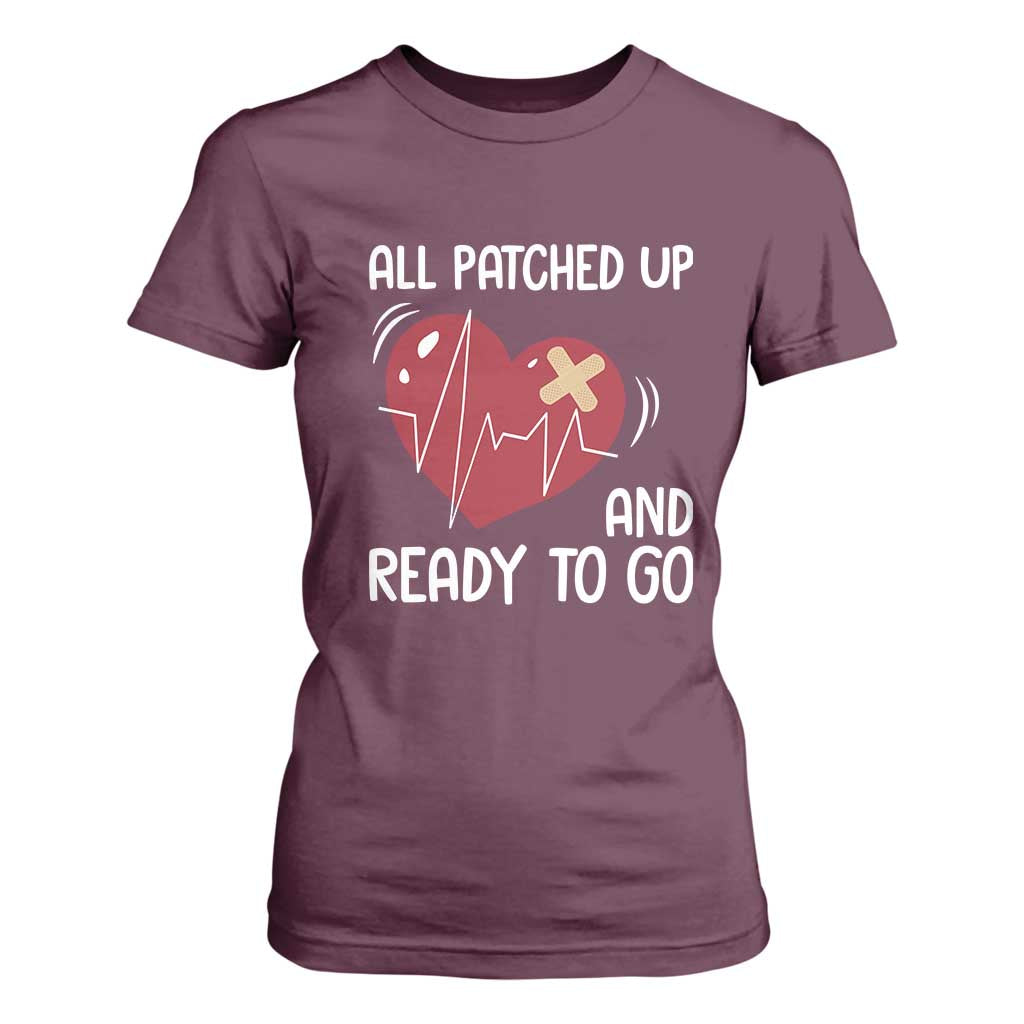 Funny Heart Surgery Recovery Survivor T Shirt For Women All Patched Up And Ready To Go CHD Awareness TS11 Maroon Print Your Wear