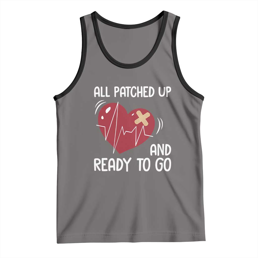 Funny Heart Surgery Recovery Survivor Tank Top All Patched Up And Ready To Go CHD Awareness TS11 Deep Heather Black Print Your Wear