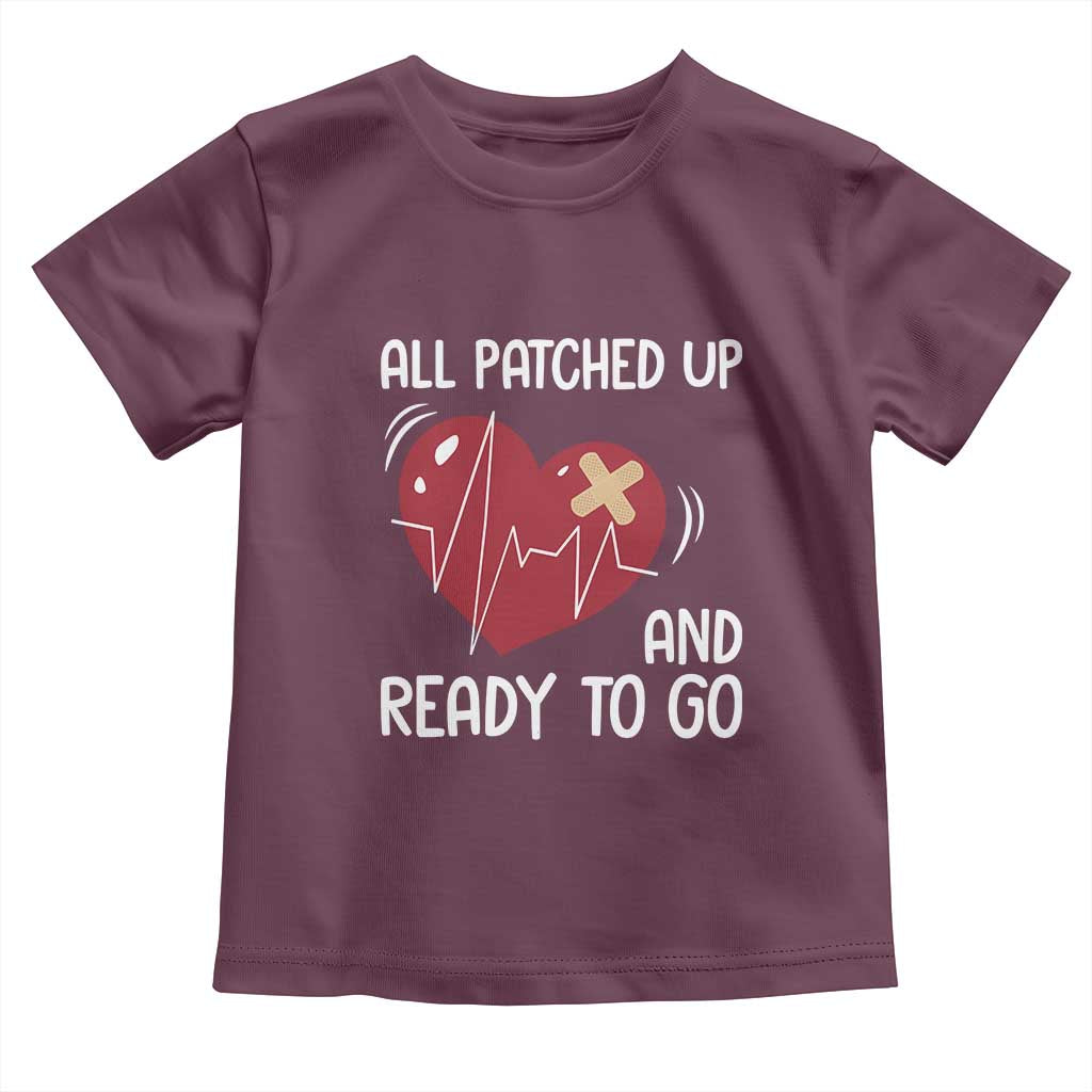 Funny Heart Surgery Recovery Survivor Toddler T Shirt All Patched Up And Ready To Go CHD Awareness TS11 Maroon Print Your Wear