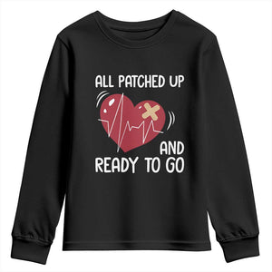 Funny Heart Surgery Recovery Survivor Youth Sweatshirt All Patched Up And Ready To Go CHD Awareness TS11 Black Print Your Wear