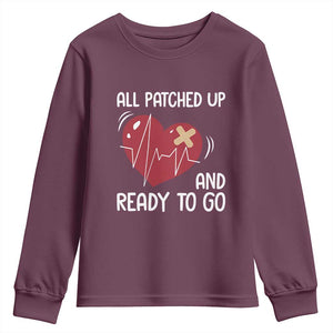 Funny Heart Surgery Recovery Survivor Youth Sweatshirt All Patched Up And Ready To Go CHD Awareness TS11 Maroon Print Your Wear