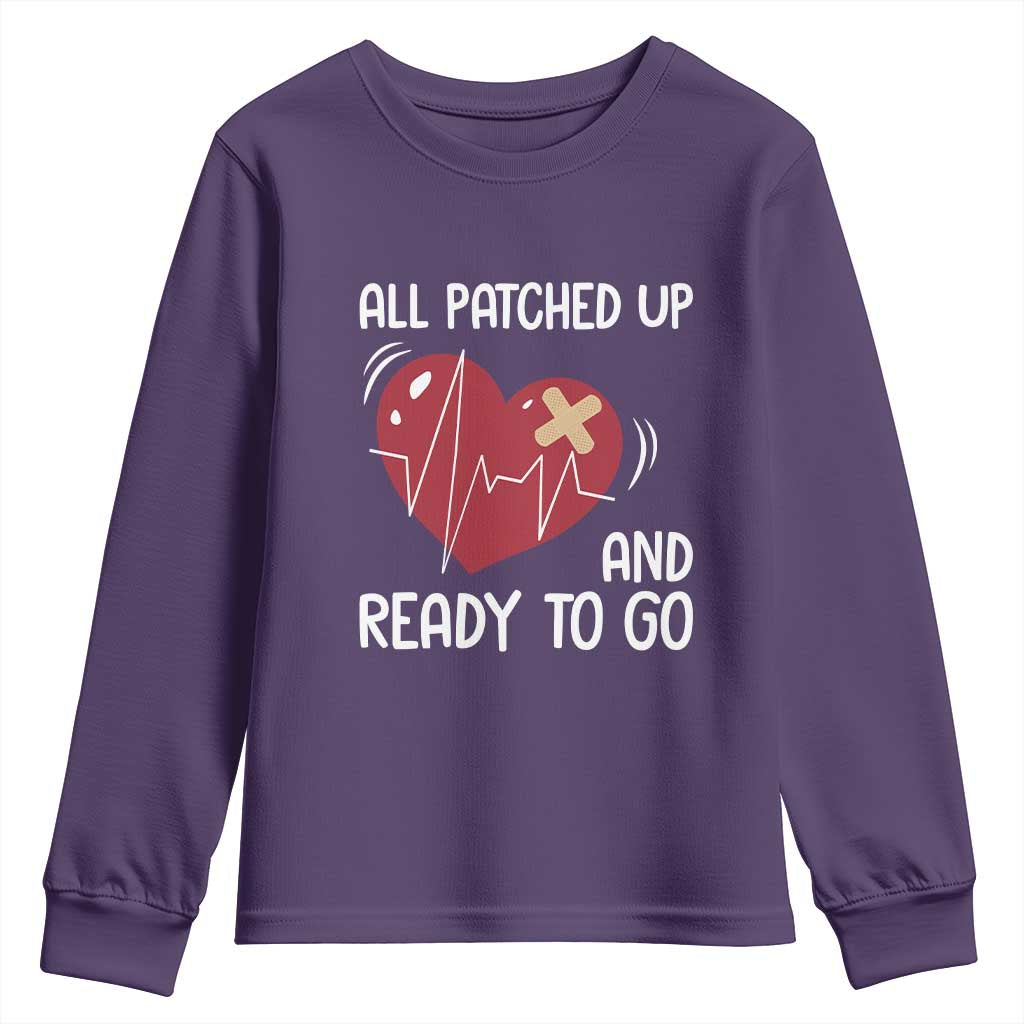 Funny Heart Surgery Recovery Survivor Youth Sweatshirt All Patched Up And Ready To Go CHD Awareness TS11 Purple Print Your Wear