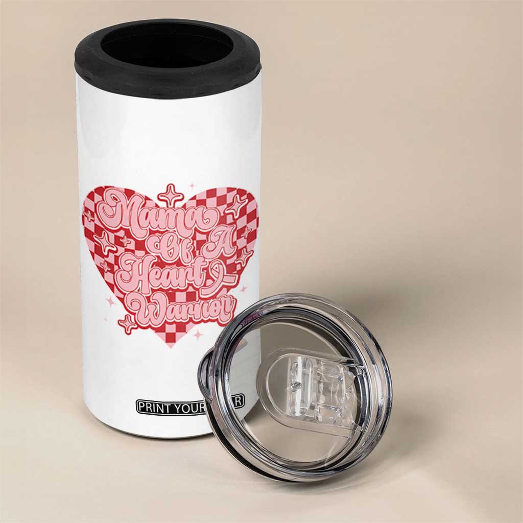 Mama Of A Heart Warrior 4 in 1 Can Cooler Tumbler CHD Awareness Retro Red Checkered Heart TS11 Print Your Wear