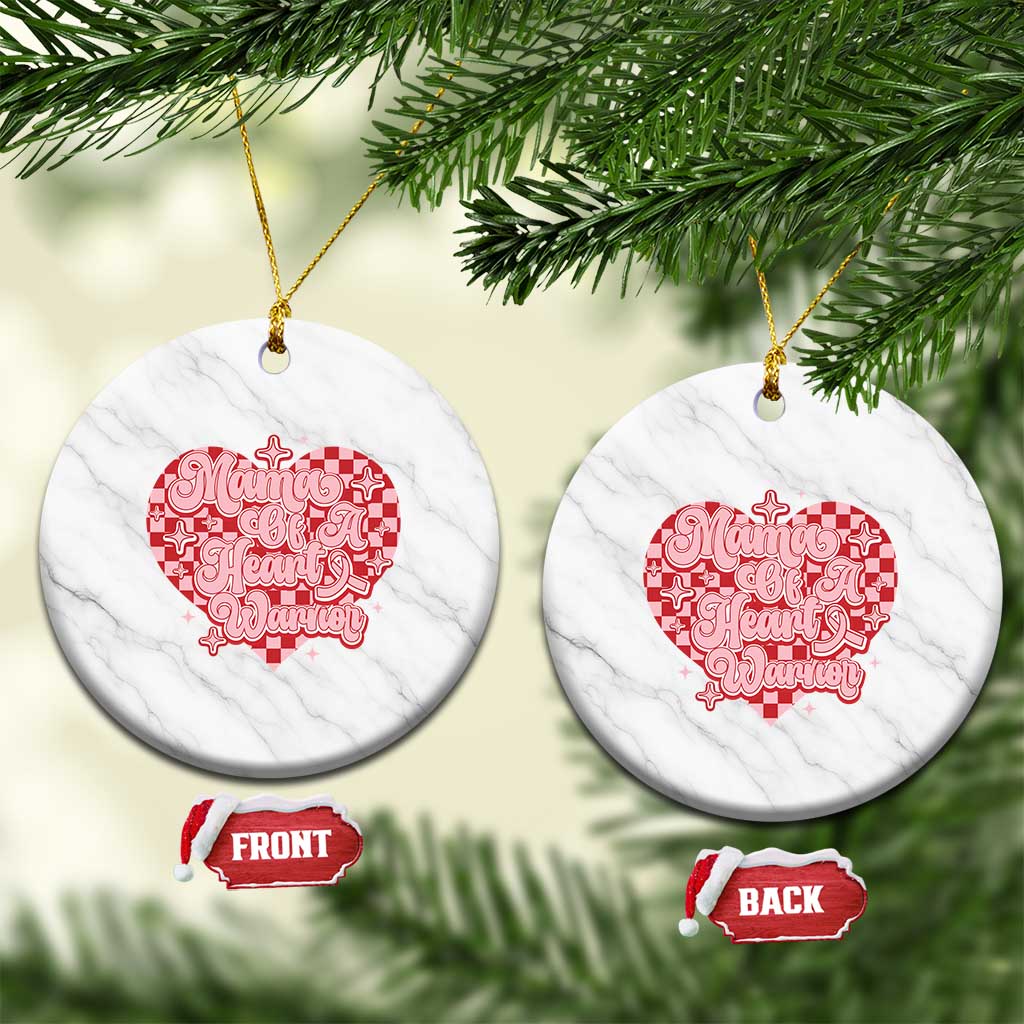 Mama Of A Heart Warrior Ceramic Ornament CHD Awareness Retro Red Checkered Heart TS11 1pc White Marble Print Your Wear