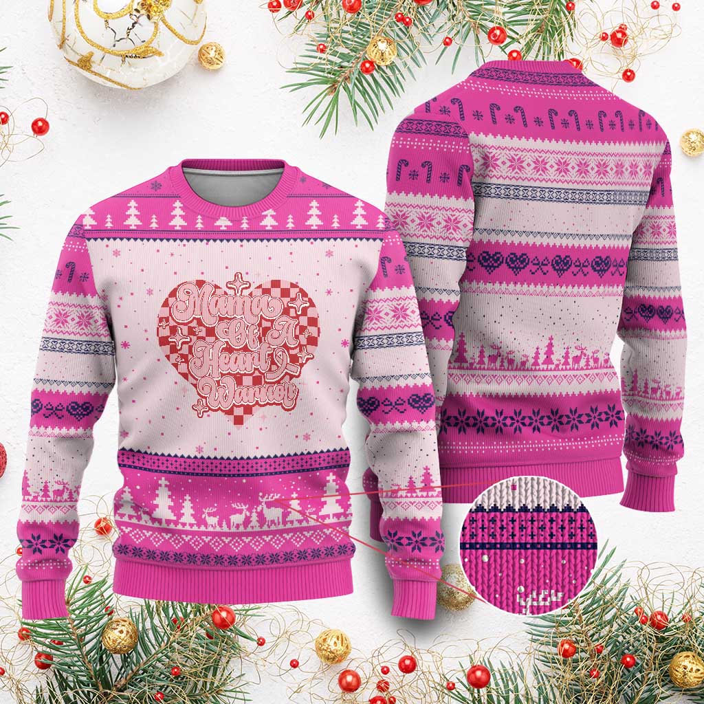 Mama Of A Heart Warrior Ugly Christmas Sweater CHD Awareness Retro Red Checkered Heart TS11 Hot Pink Print Your Wear