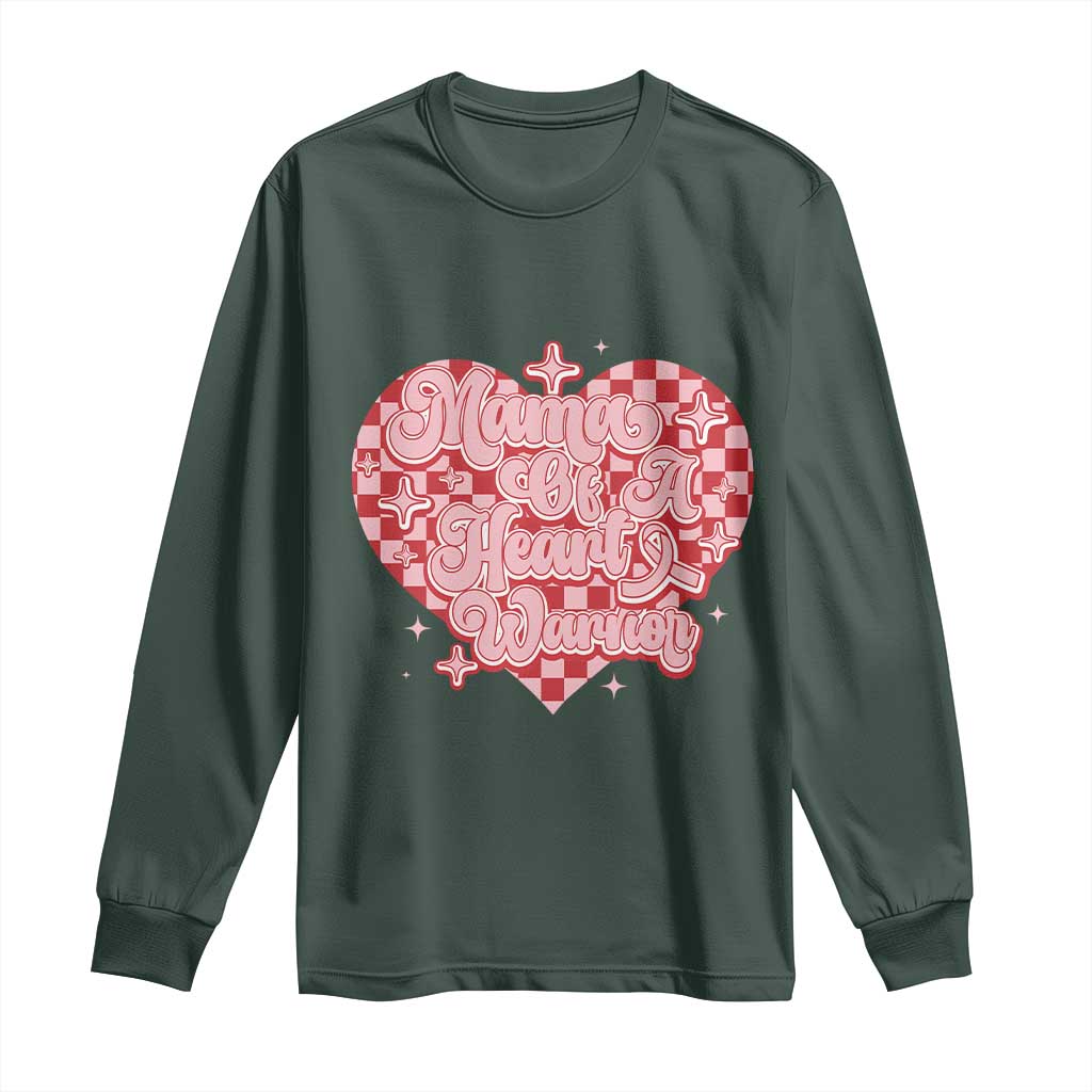 Mama Of A Heart Warrior Long Sleeve Shirt CHD Awareness Retro Red Checkered Heart TS11 Dark Forest Green Print Your Wear