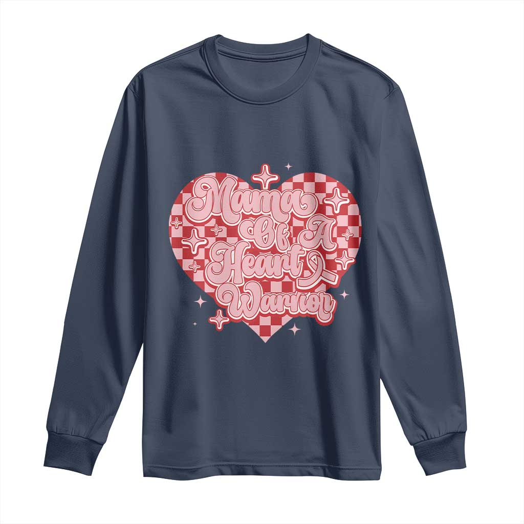 Mama Of A Heart Warrior Long Sleeve Shirt CHD Awareness Retro Red Checkered Heart TS11 Navy Print Your Wear